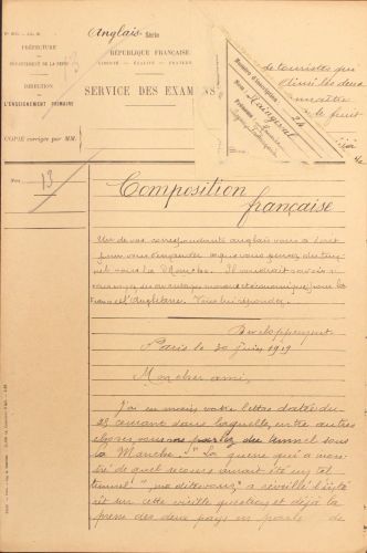 Composition de français, Rectorat de Paris, 1919, D2T1 14.